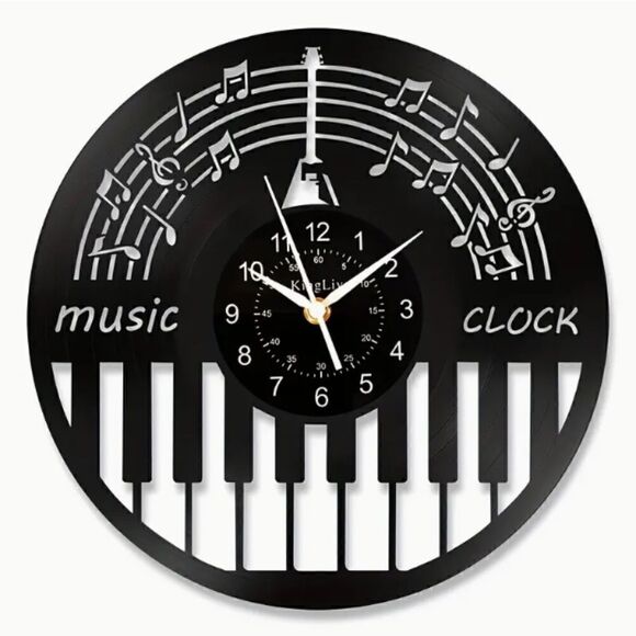Y2K Retro Laser Cut Vinyl Record Album Wall Clock Eclectic Jazz Music Piano - Picture 1 of 4